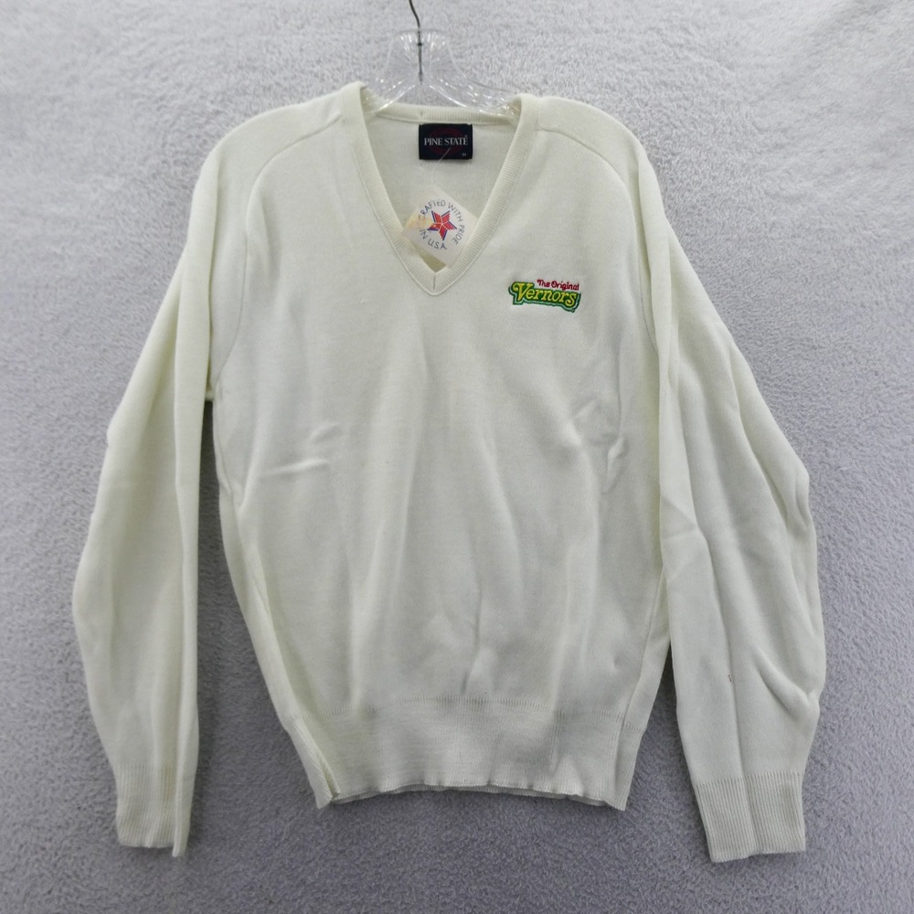 Pine State Sweater Women Medium Vernors Ginger Ale Soda Pop White Vintage V-Neck